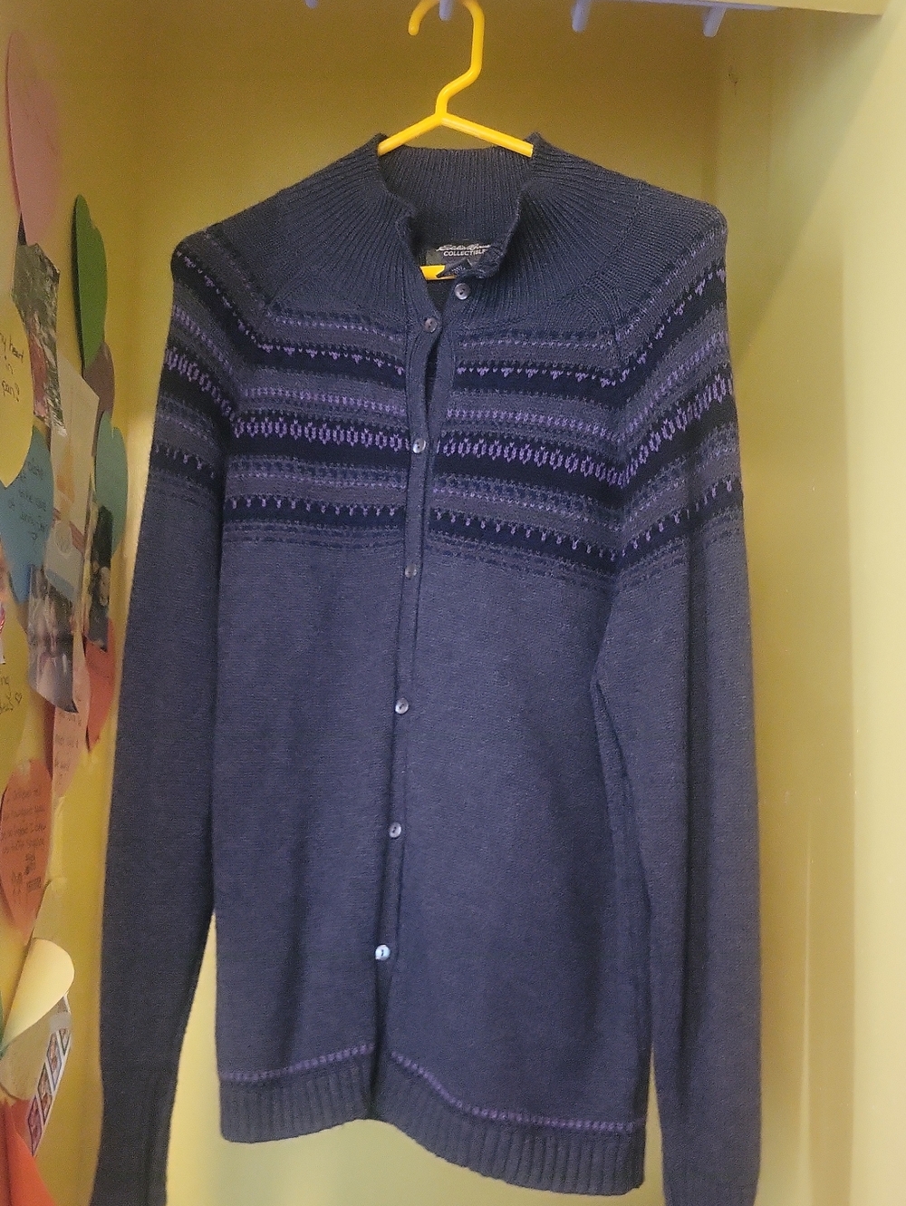 Womens Navy and Purple Button-Up Fair Isle Cardigan Eddie Bauer